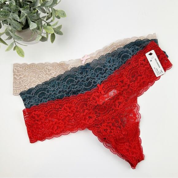 Skarlett Blue Obsessed Lace Thong 3-Pack Size Large - Picture 1 of 4